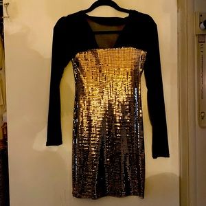 Black/gold sequence mini dress